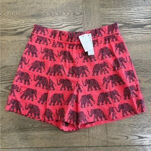 NWT- J. Crew Coral Pink Elephant-Print High-Rise Shorts
